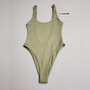 La Hana Swim Pastel Sage Green Polka-dot One Piece Swimsuit NWT Size S Boho